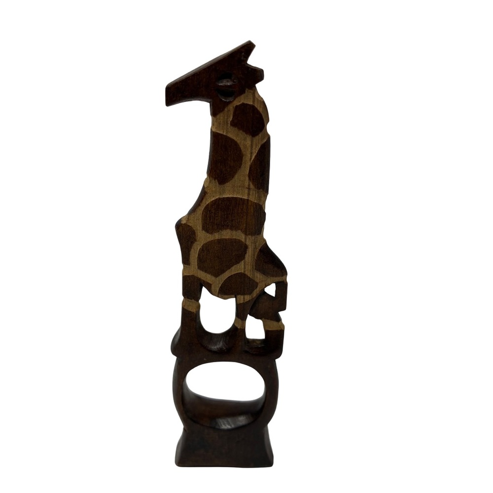 Vintage African Hand-Carved Wooden Giraffe Napkin Rings Safari Dinner Decor - Picture 4 of 8
